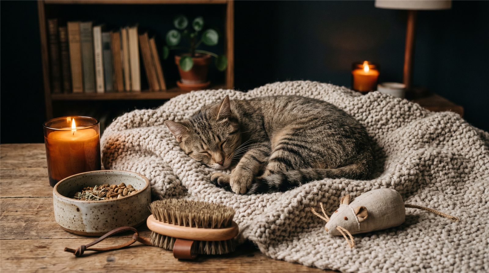 Cozy evening pet bed scene